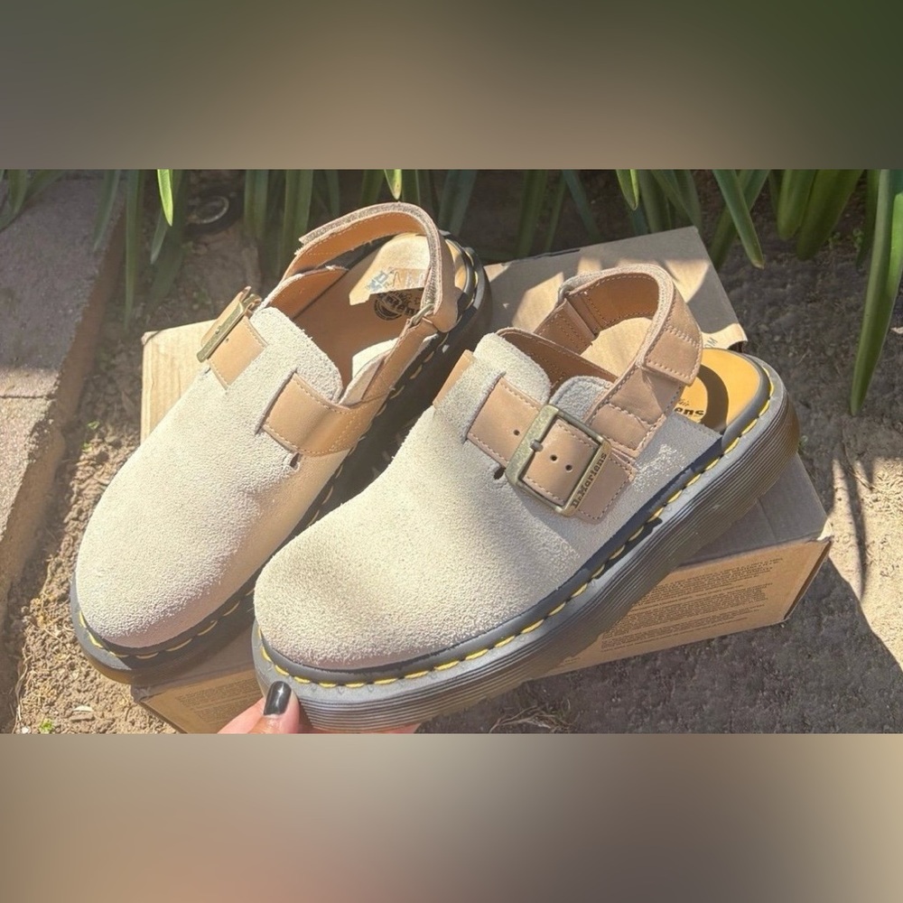 Dr. Martens Cream and Tan Jorge II Suede Leather Shoes